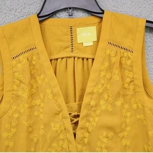 Anthropologie MAEVE Yellow Lace Up Embroidered Boho Summer Sleeveless Top Size 0